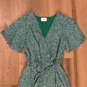 “Sienna Sky” Green and White Midi Polka Dot Dress